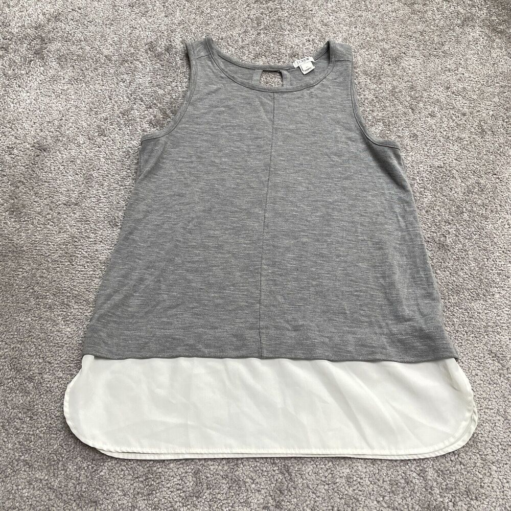 J.Crew Drapey Tank Top Blouse Womens XS Gray White Chiffon Hem Stretch Casual